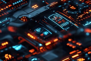 Obraz premium Futuristic Technology Interface Glowing Orange And Blue