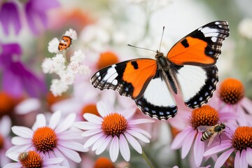 Naklejka premium A vibrant wildflower meadow in Grand Teton National Park, with bees buzzing and butterflies fluttering among the blooms