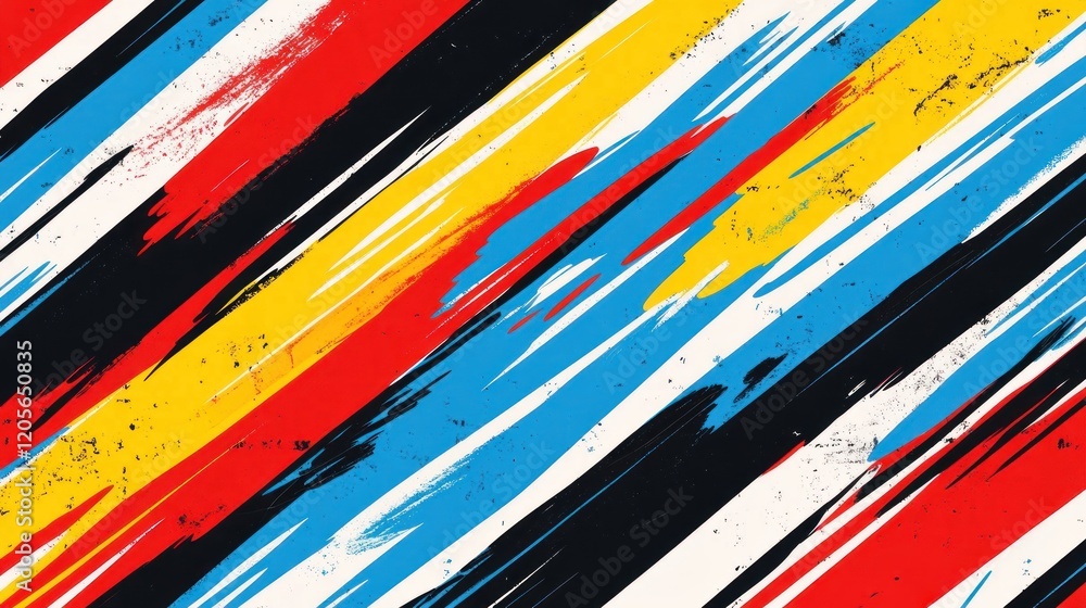Poster seamless abstract pattern featuring diagonal lines and brushstrokes in vibrant colors