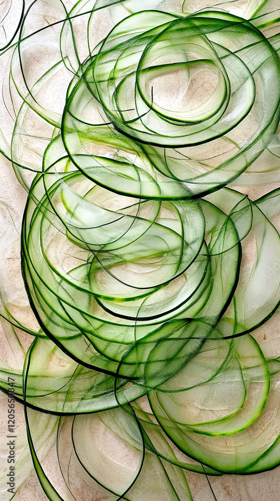 Aufkleber cucumber ribbons elegantly spiraled on a neutral backdrop showcasing delicate translucent layers