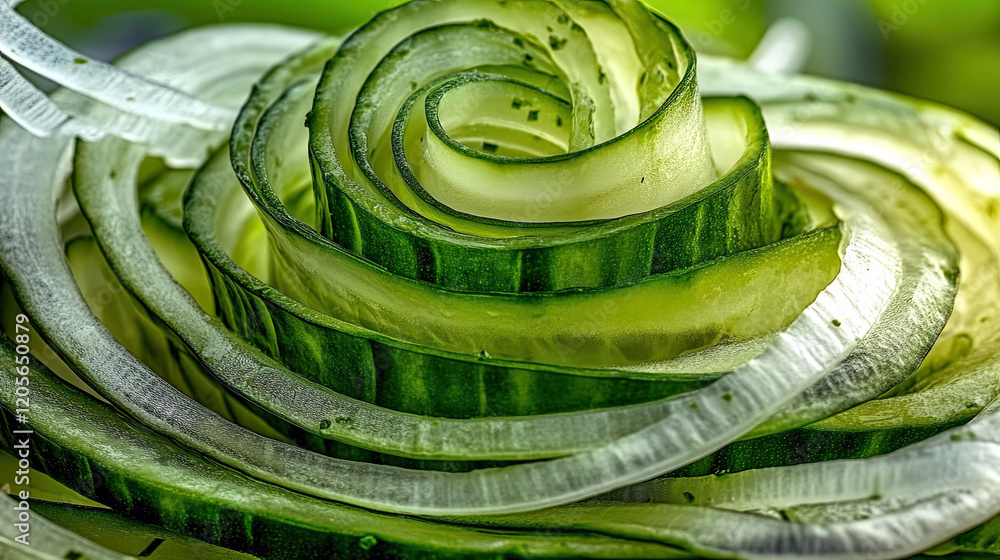 Aufkleber cucumber spirals create an irresistible and refreshing culinary presentation on a soft background