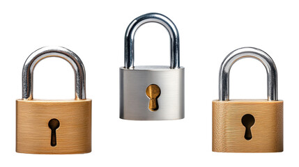 Naklejka premium Set of metal padlocks isolated on transparent background