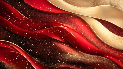 Luxurious background of red and gold with sparkling particles.
