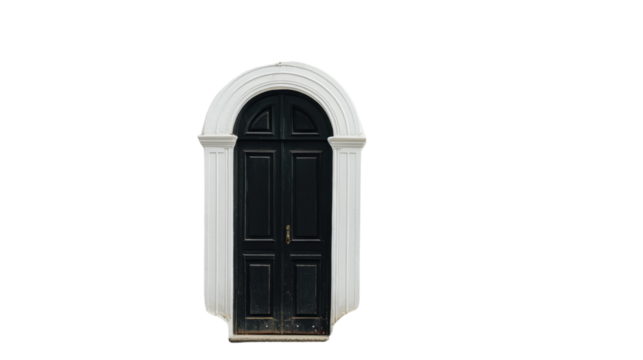 Black door on transparent background