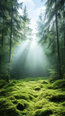 Obraz premium Evergreen forest oasis serene nature photography in tranquil light