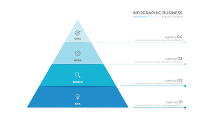 Business pyramid diagram infographic design 4 steps on white background