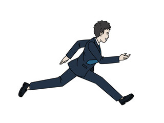 全速力で走る、ダッシュするスーツ姿の男性のイラスト