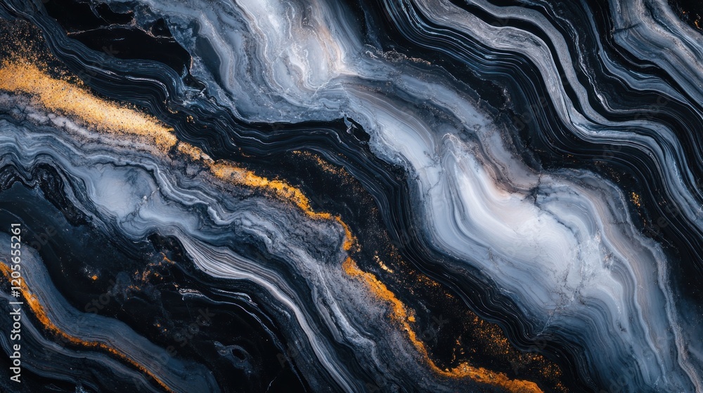 Poster seamless marble pattern with elegant veining in black and gold texture background