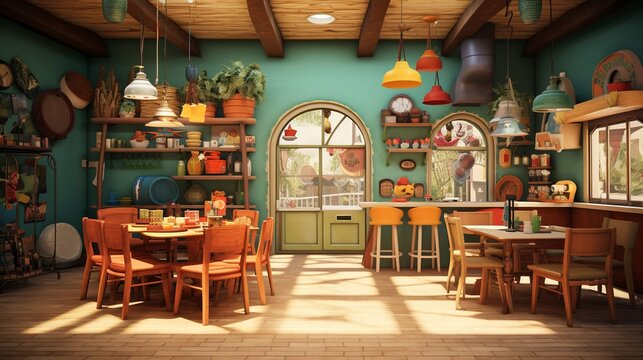 A photo of a family-friendly restaurant with playful setting