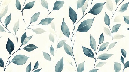 Seamless nature inspired pattern featuring delicate blue and green leaves on a light background