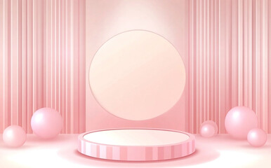 Elegant Pink Product Showcase with Pastel Podium and Spherical Accents Displaying Luxury