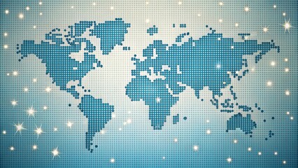 A Global Perspective Dotted World Map with Sparkling Background Depicting International Connections and Worldwide Unity