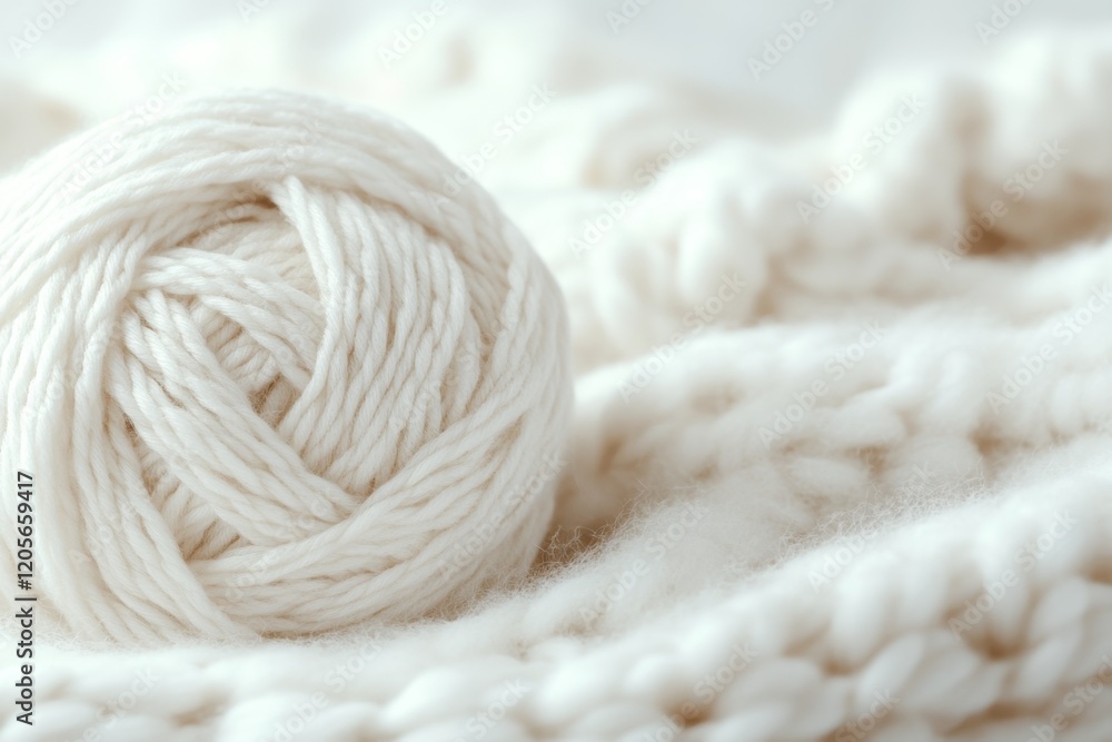 Poster a close-up of textured wool yarn, showing the fine details and soft fuzz of the fibers