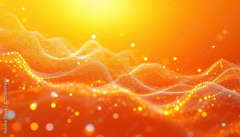 Poster abstract golden wave pattern with dotted matrix and glowing light effect