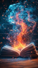 A magical illustration of a book releasing colorful wonders, symbolizing creativity and imagination. Ideal for storytelling and fantasy-themed projects.