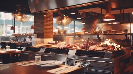Fototapeta premium A photo of a Korean barbecue restaurant with grill