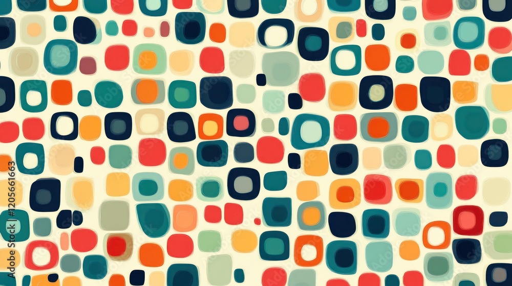Poster seamless retro pattern with small circles and abstract shapes in vivid colors, vintage design