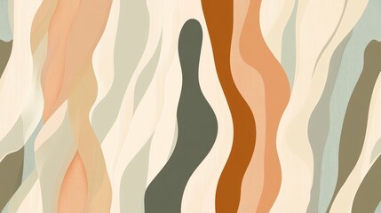 Abstract seamless pattern with flowing organic shapes in a muted color palette