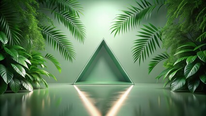 Serene Green Triangle Display with Lush Tropical Foliage