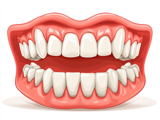  Complete Set of False Teeth (Dentures) with Pink Gums, Centered on a White Background.