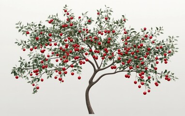 Obraz premium Cherry tree with ripe cherries red green realistic