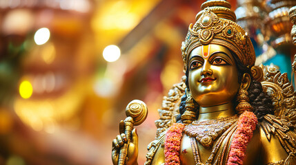 Obraz premium lord god Kartikeya (Murugan, Subrahmanya) seated with his Vel and peacock, Happy Thaipusam background