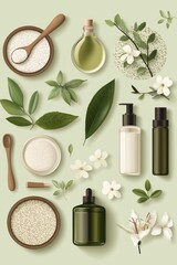 Ayurvedic beauty products with natural ingredients in raw style