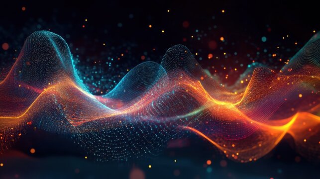 An artistic representation of AI-powered creativity, blending abstract graphics, audio spectrograms, and glowing geometric shapes.