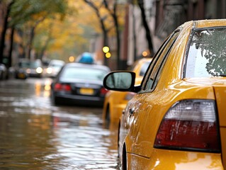 Flooded streets urban landscape photography rainy environment street view impact of weather on city...