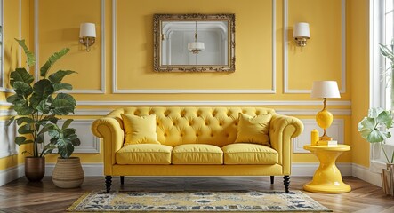 Yellow sofa in a bright wall setting