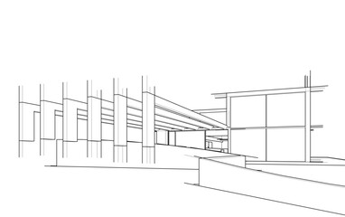 Architectural sketch of a house 3d illustration