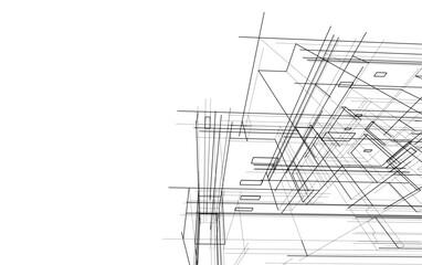 Architectural sketch of a house 3d illustration