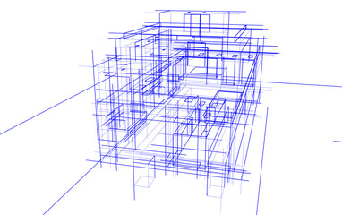 Architectural sketch of a house 3d illustration
