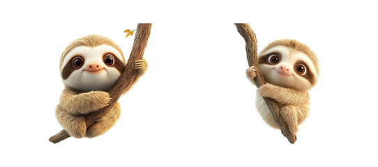 Cute Sloth Hanging on a Branch Cartoon Character