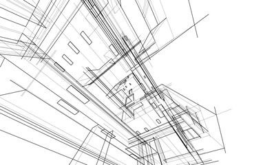 Architectural sketch of a house 3d illustration