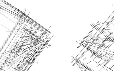 Architectural sketch of a house 3d illustration