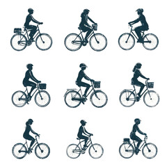Obraz premium Bicyclist Silhouettes in Various Riding Styles