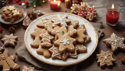 Fototapeta premium A plate of festive holiday desserts such as gingerbread and sugar cookies, holiday feast, seasonal cuisine, homemade cooking