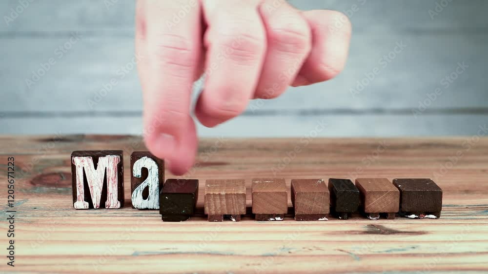 Canvas Prints marketing. business and training concept. spelling word using wooden alphabet blocks