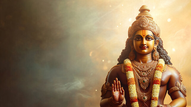 lord god Kartikeya (Murugan, Subrahmanya) seated with his Vel and peacock, Happy Thaipusam background