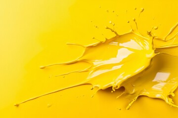 A splash of yellow paint captured in motion against a soft yellow background, creating a dynamic art piece