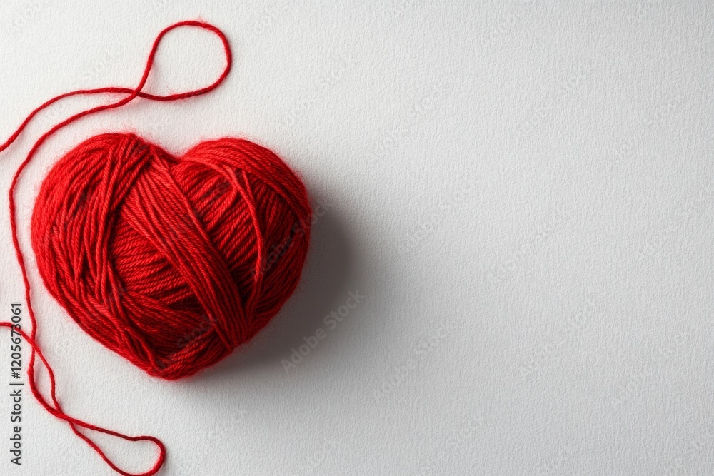 Poster a minimalist illustration of a single ball of yarn with a strand looping into a simple heart shape, 