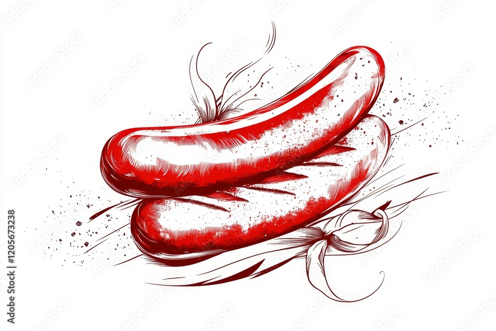Aufkleber A minimalist illustration of a single wurst sausage with clean, bold lines and a light red gradient, placed on a plain white background