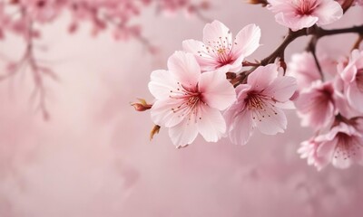 Obraz premium Elegant watercolor cherry blossom illustration in soft pink, card, banner, decor, subtle