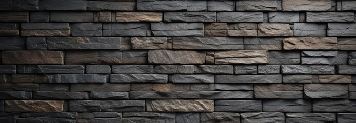Obraz premium Horizontal stacked slate stone wall background, architecture, construction, rustic