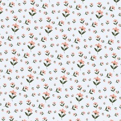 Minimalist floral pattern with small pastel colored flowers. Perfect for textile designs, wallpapers or as a backdrop for elegant and vintage designs