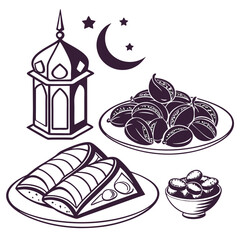 Ramadan Kareem food vector art silhouettes style with white background 