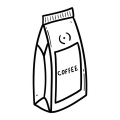 Hand drawn doodle coffee bag on white background.