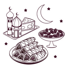 Ramadan Kareem food vector art silhouettes style with white background 
