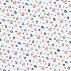 Minimalist floral pattern with small pastel colored flowers. Perfect for textile designs, wallpapers or as a backdrop for elegant and vintage designs